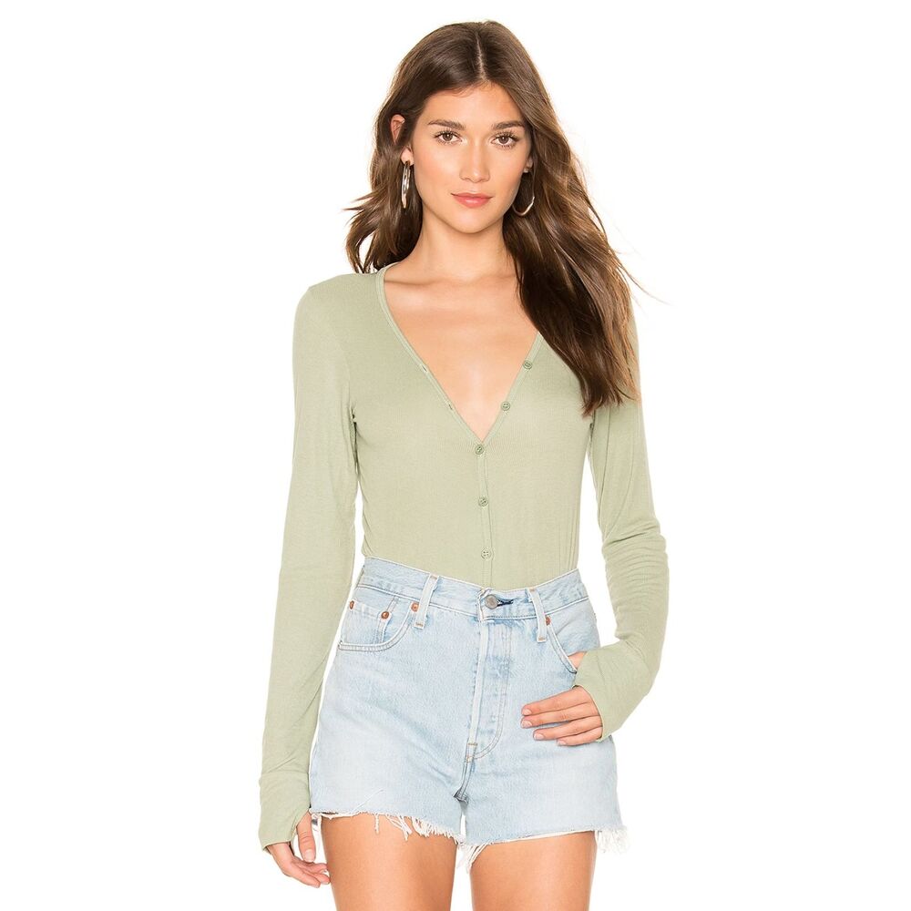 MICHAEL LAUREN Womens Top Large Green Pullover Henley Ribbed Stretch Knit REGIS
